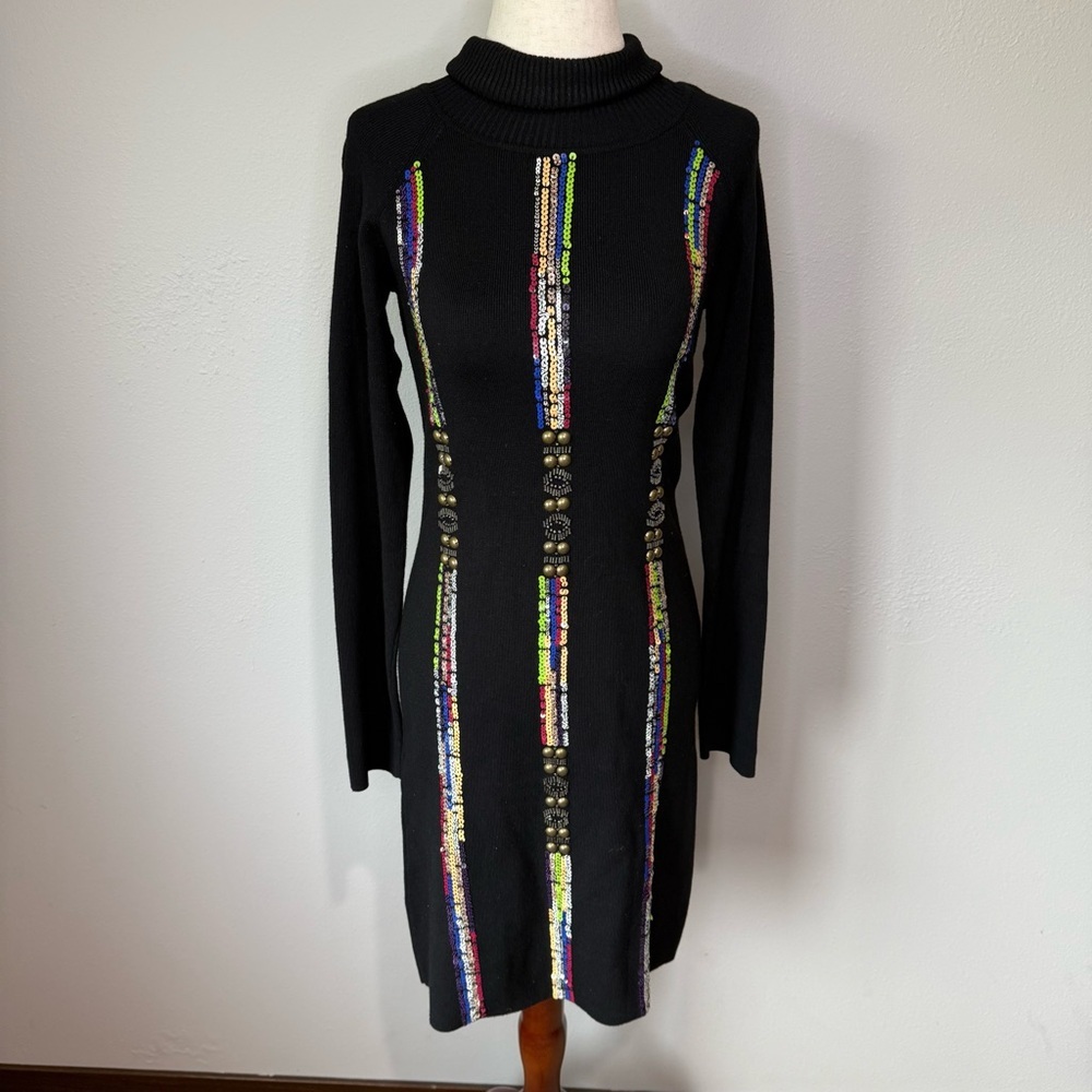 YUKA Black Knit Turtleneck Sweater Dress | M